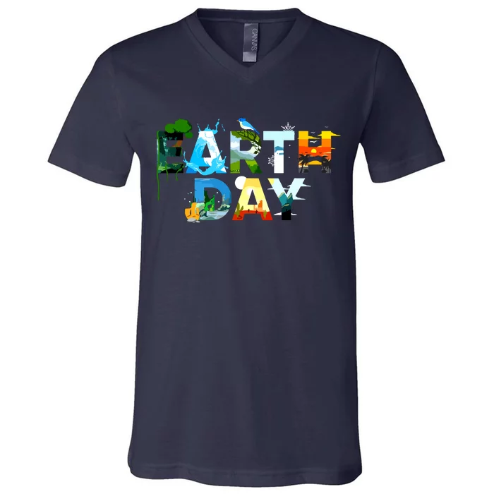 Earth Day Environmental Protection Save Tree Animals V-Neck T-Shirt