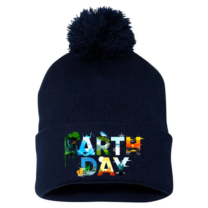 Earth Day Environmental Protection Save Tree Animals Pom Pom 12in Knit Beanie