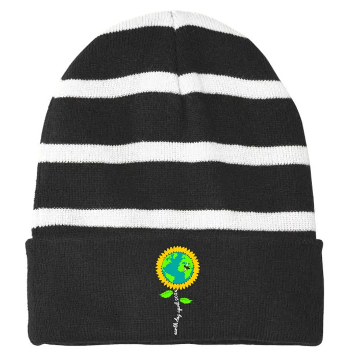 Earth Day Every Day 2024 Sunflower Restore Save Earth Striped Beanie with Solid Band