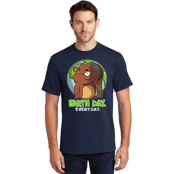 Earth Day Every Day Cute Planet And Beaver Tall T-Shirt