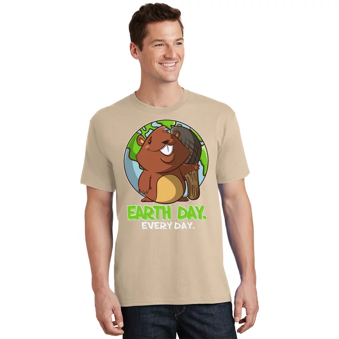 Earth Day Every Day Cute Planet And Beaver T-Shirt