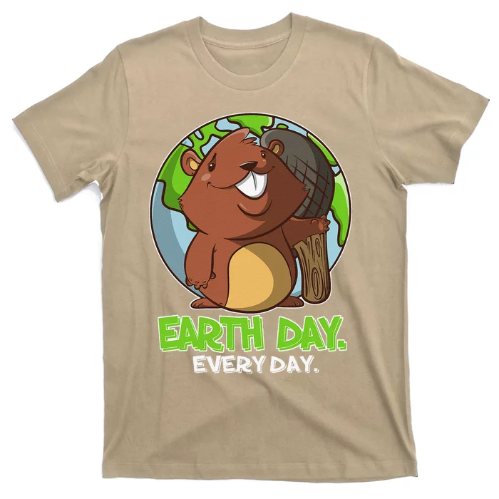 Earth Day Every Day Cute Planet And Beaver T-Shirt