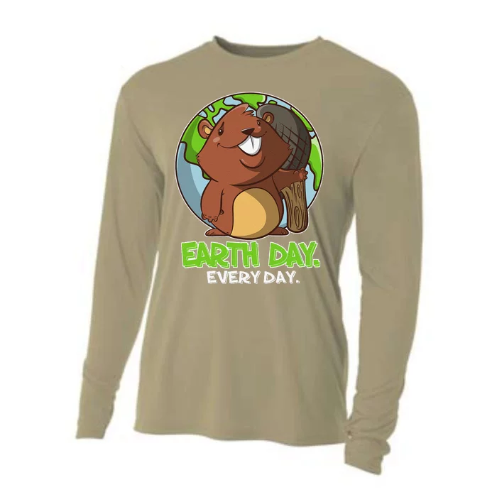 Earth Day Every Day Cute Planet And Beaver Cooling Performance Long Sleeve Crew