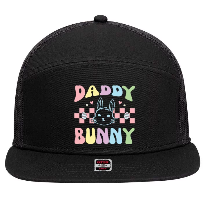 Easter Day Funny Daddy Bunny Retro Easter Father's Day 7 Panel Mesh Trucker Snapback Hat