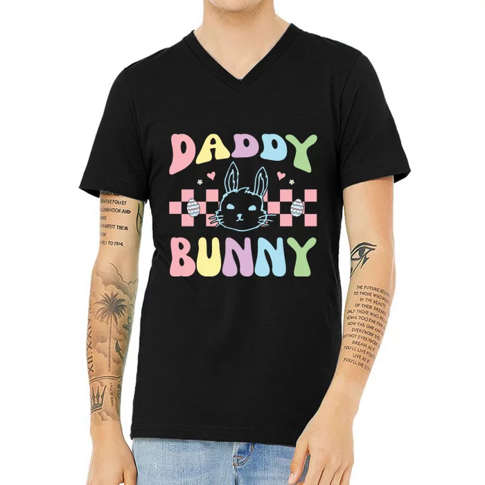 Easter Day Funny Daddy Bunny Retro Easter Father's Day V-Neck T-Shirt