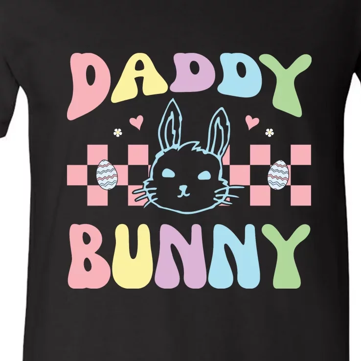 Easter Day Funny Daddy Bunny Retro Easter Father's Day V-Neck T-Shirt