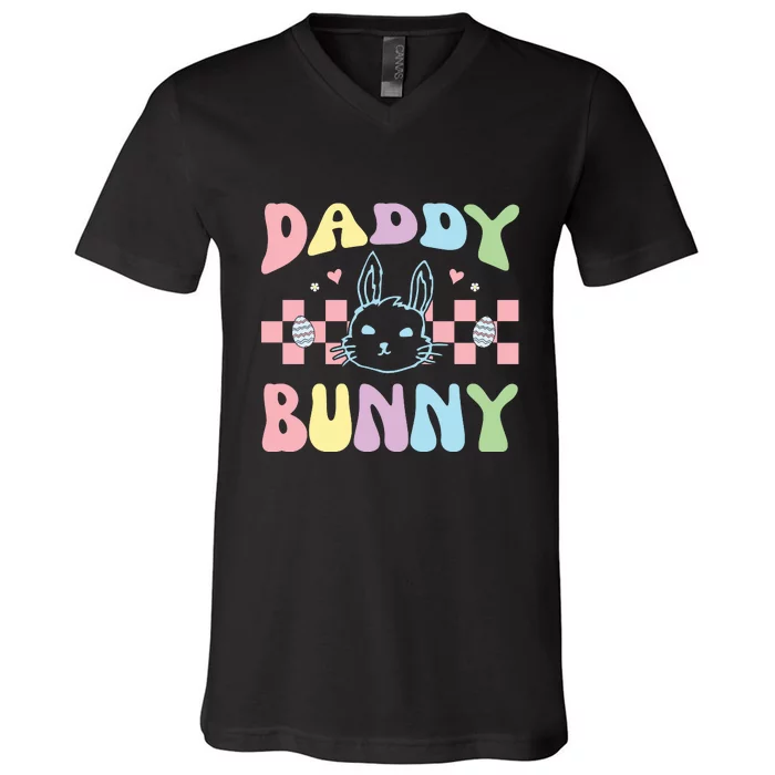 Easter Day Funny Daddy Bunny Retro Easter Father's Day V-Neck T-Shirt