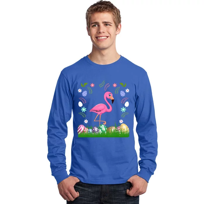 Easter Day Flamingo Graphic Cute Egg Basket Flamingo Lover Cool Gift Tall Long Sleeve T-Shirt