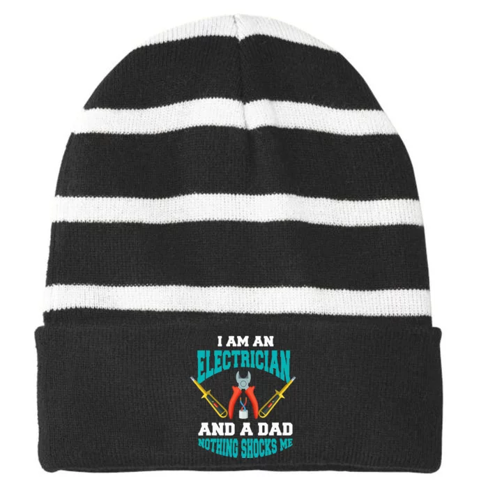 Electrician Dad Funny Electrician Father Gift Striped Beanie with Solid Band