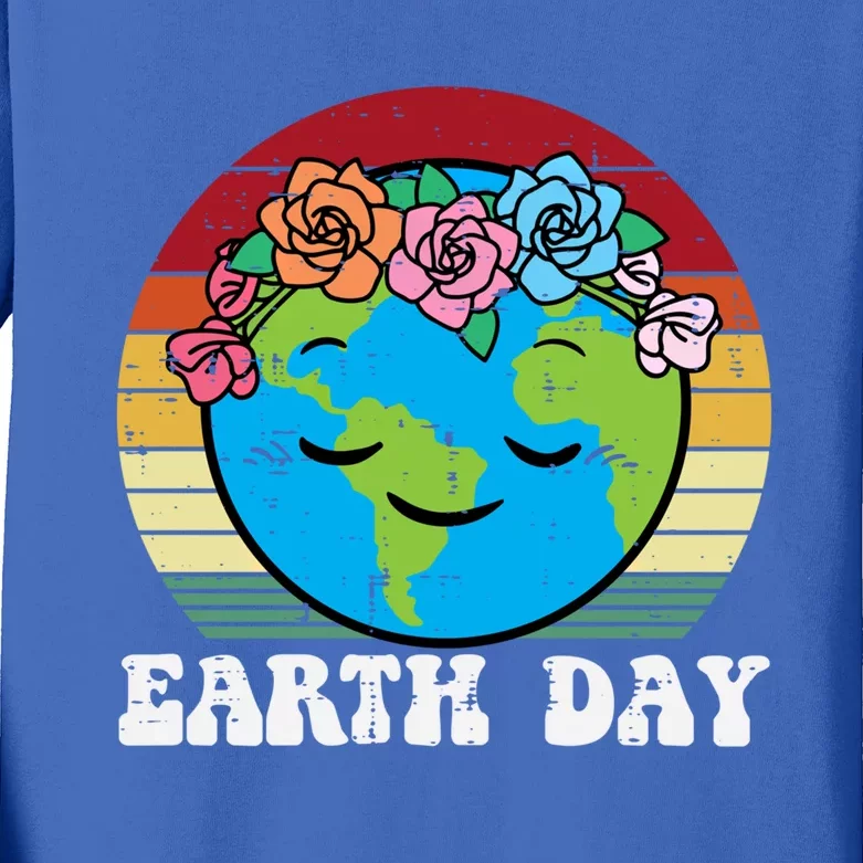 Earth Day Flowers Head Sunset Retro Gift Kids Long Sleeve Shirt