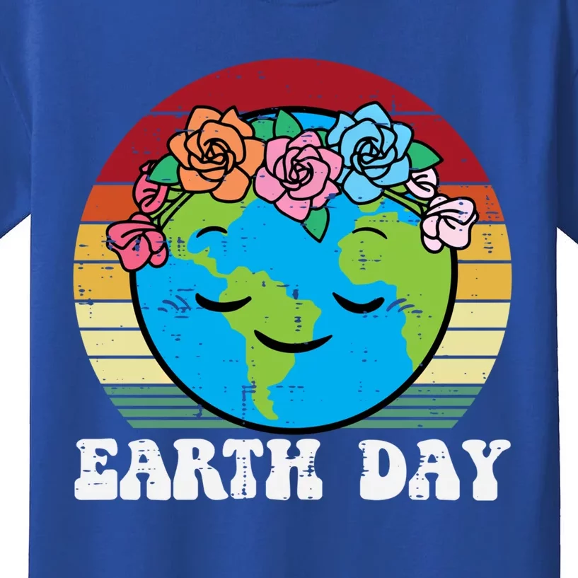 Earth Day Flowers Head Sunset Retro Gift Kids T-Shirt