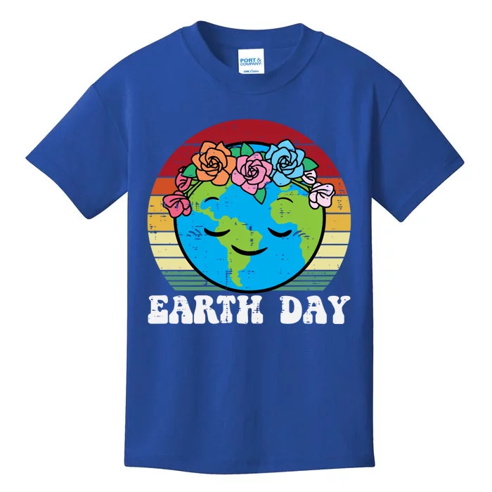 Earth Day Flowers Head Sunset Retro Gift Kids T-Shirt