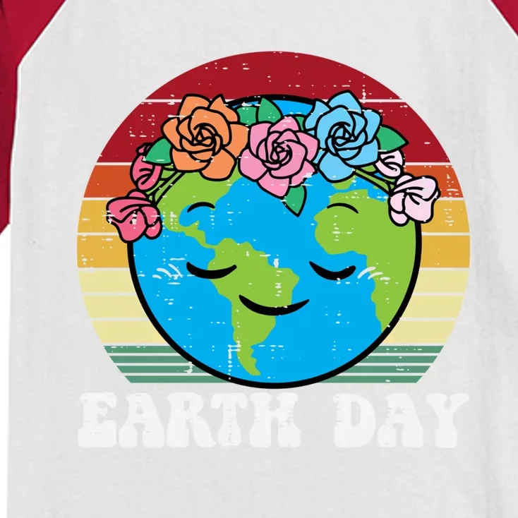 Earth Day Flowers Head Sunset Retro Gift Kids Colorblock Raglan Jersey