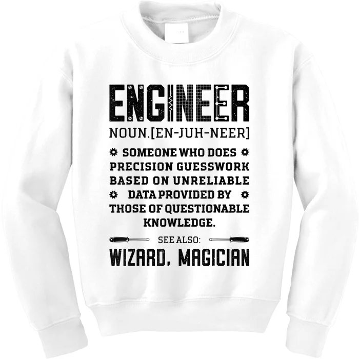 Engineer Definition Funny Noun Engineering Dictionary Term Kids Sweatshirt