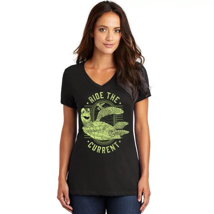 Earth Day Finding Nemo Turtle Ride The Current Women's V-Neck T-Shirt