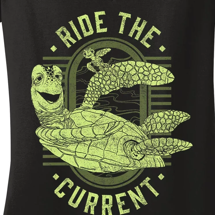 Earth Day Finding Nemo Turtle Ride The Current Women's V-Neck T-Shirt