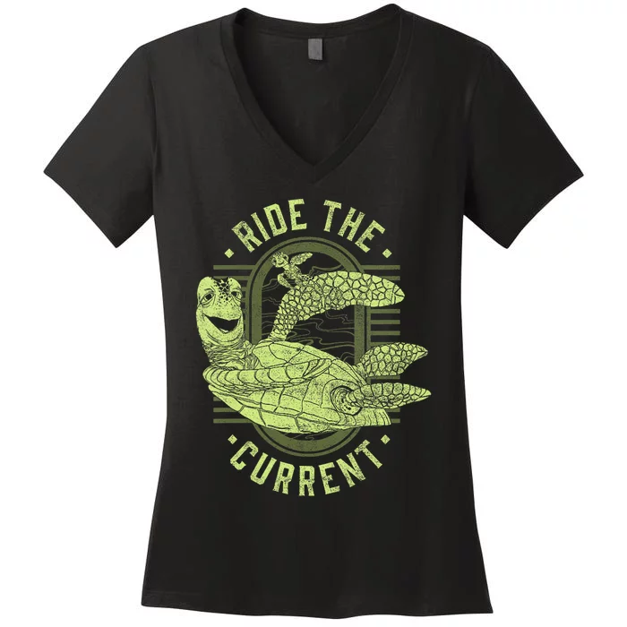 Earth Day Finding Nemo Turtle Ride The Current Women's V-Neck T-Shirt