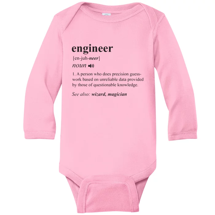 Engineer Definition Funny Engineering Mechanical Civil Gift Baby Long Sleeve Bodysuit