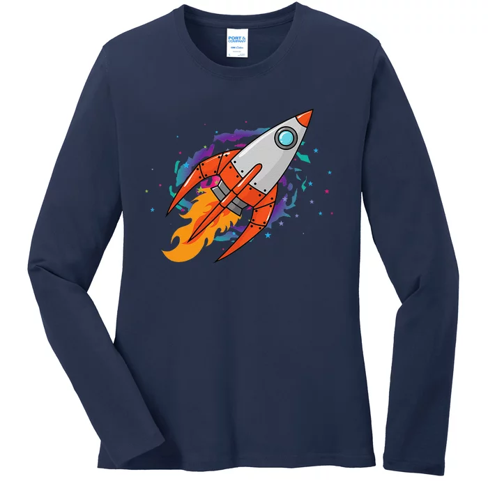 Exploring Distant Galaxies In A Spaceship Ladies Long Sleeve Shirt