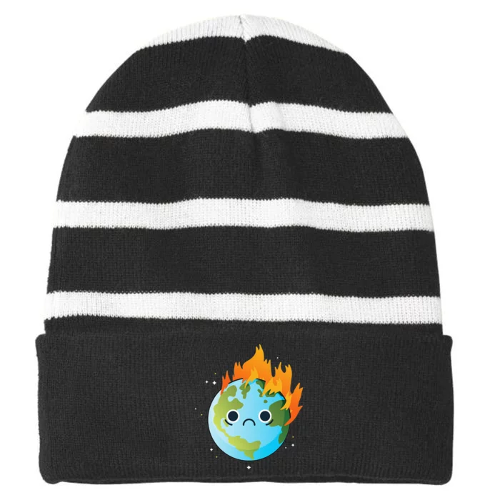 Earth Day Green Climate Change Planet Environmentalist Striped Beanie with Solid Band