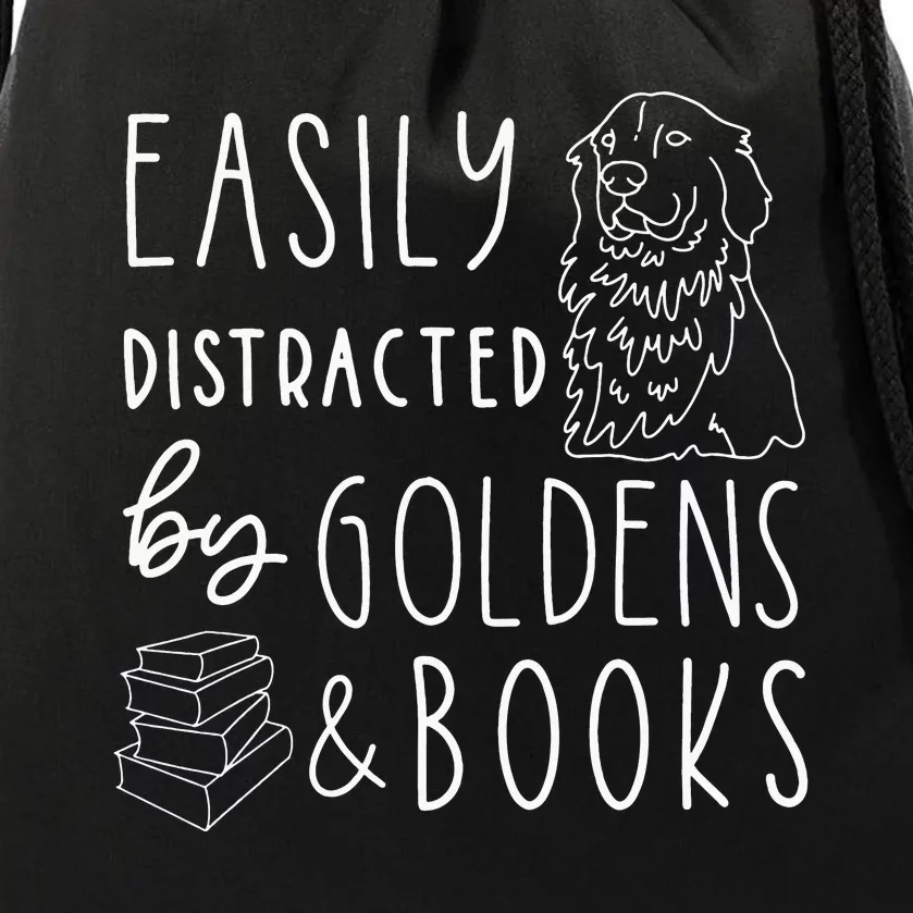 Easily Distracted Golden Retrievers & Books Dog Lover Drawstring Bag