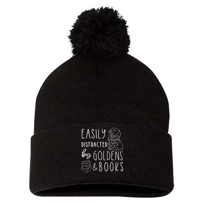 Easily Distracted Golden Retrievers & Books Dog Lover Pom Pom 12in Knit Beanie