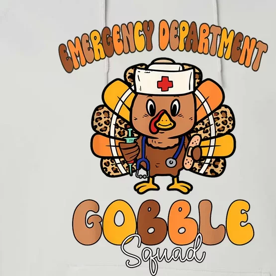 Emergency Department Gobble Squad Thanksgiving Er Nurse Fall Performance Fleece Hoodie