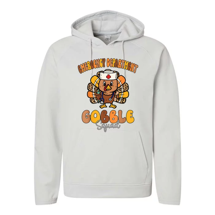 Emergency Department Gobble Squad Thanksgiving Er Nurse Fall Performance Fleece Hoodie