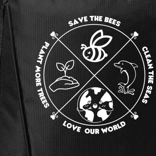 Earth Day Gift Save The Bees Plant More Trees Clean The Seas Gift City Backpack