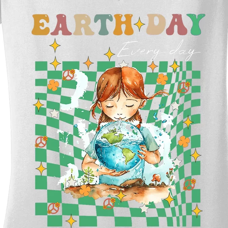 Earth Day Go Planet ItS Your Earth Day Groovy Women's V-Neck T-Shirt