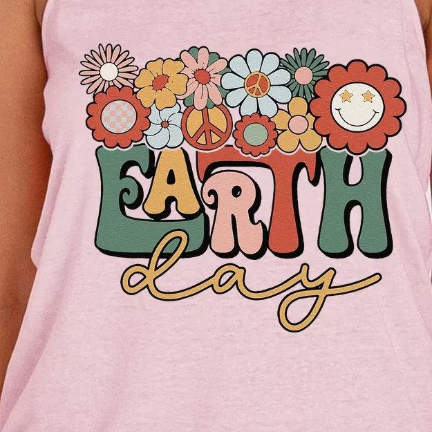 Earth Day Groovy Flower Lover Planet World Environmental Women's Knotted Racerback Tank