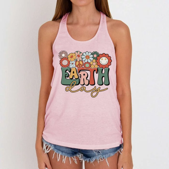 Earth Day Groovy Flower Lover Planet World Environmental Women's Knotted Racerback Tank