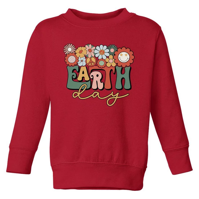 Earth Day Groovy Flower Lover Planet World Environmental Toddler Sweatshirt