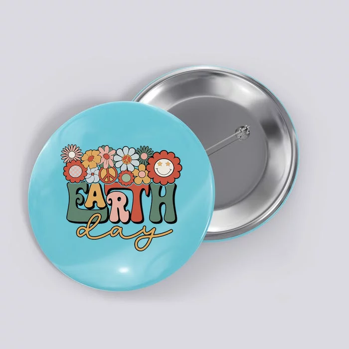 Earth Day Groovy Flower Lover Planet World Environmental Button