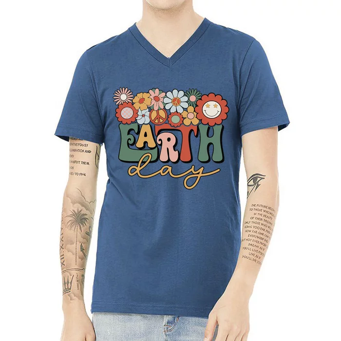 Earth Day Groovy Flower Lover Planet World Environmental V-Neck T-Shirt