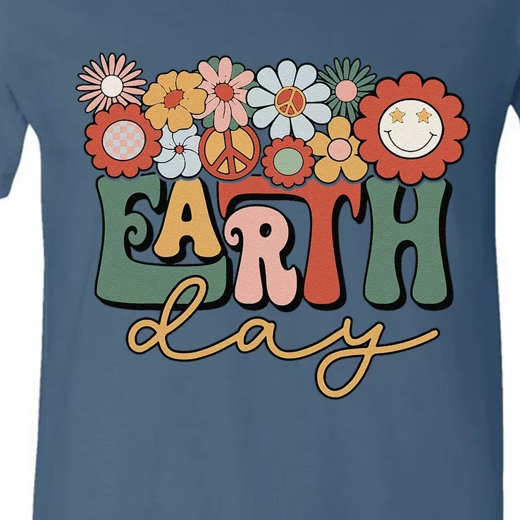 Earth Day Groovy Flower Lover Planet World Environmental V-Neck T-Shirt