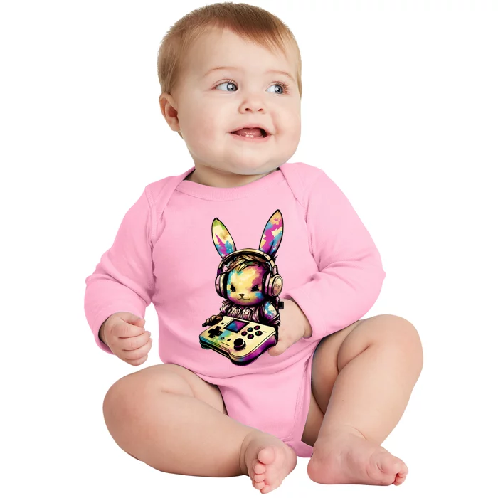 Easter Day Gamer Video Game Controller Bunny Baby Long Sleeve Bodysuit