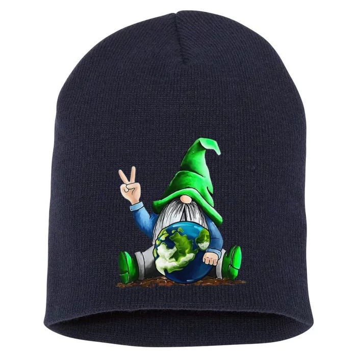 Earth Day Gnome Planet Environmentalist Short Acrylic Beanie