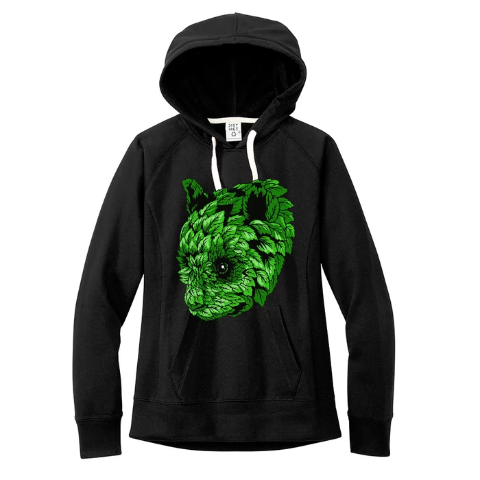 Earth Day Green Panda Foliage Women Women's Fleece Hoodie