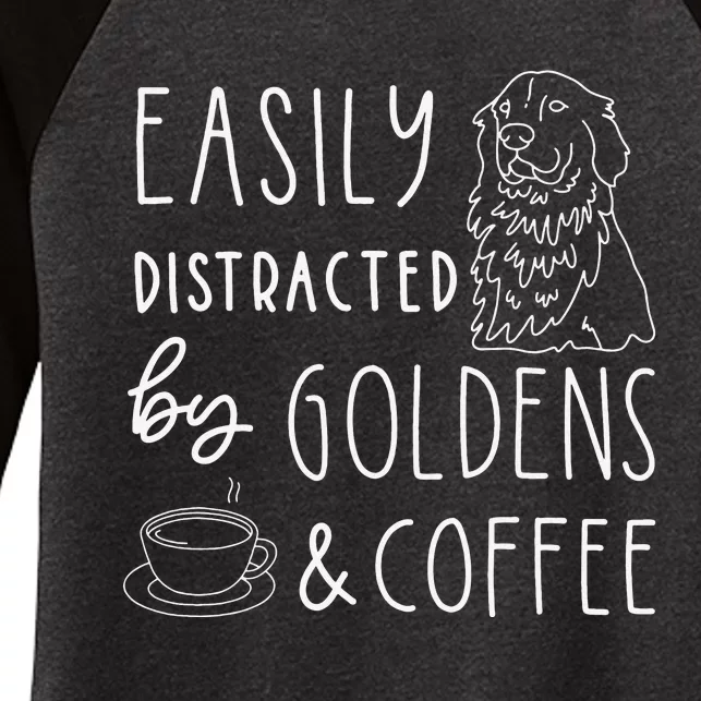 Easily Distracted Golden Retrievers & Coffee Dog Women's Tri-Blend 3/4-Sleeve Raglan Shirt