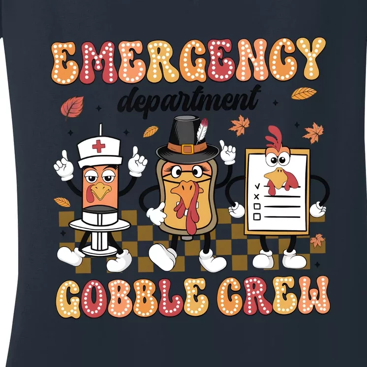 Emergency Department Gobble Crew Thanksgiving Nurse Women's V-Neck T-Shirt