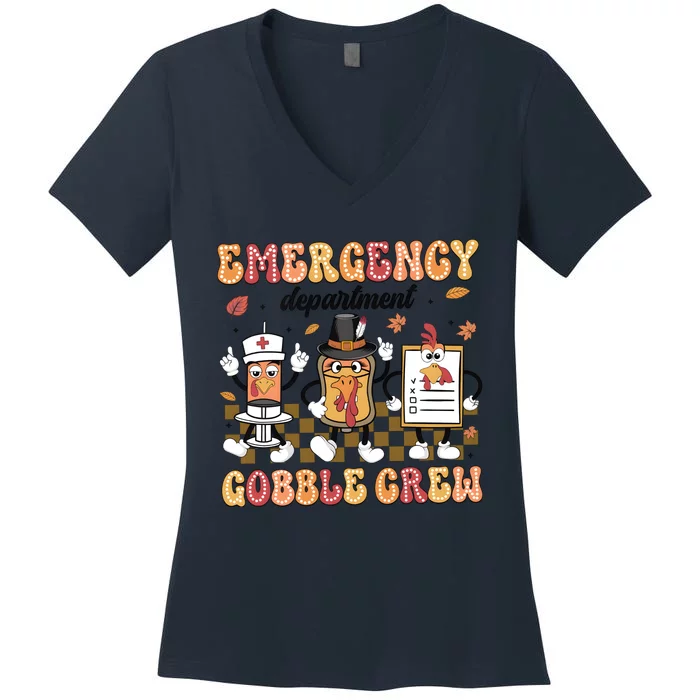 Emergency Department Gobble Crew Thanksgiving Nurse Women's V-Neck T-Shirt