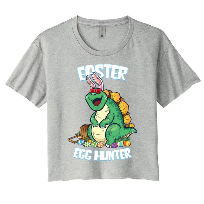 Easter Dinosaur Gift Egg Hunter Bunny Ears Stegosaurus Cute Gift Women's Crop Top Tee