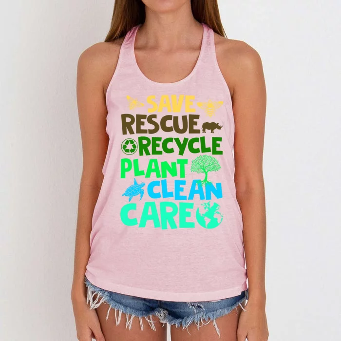 Earth Day Great Gift Save Bees Rescue Animals Recycle Plastics Gift Women's Knotted Racerback Tank