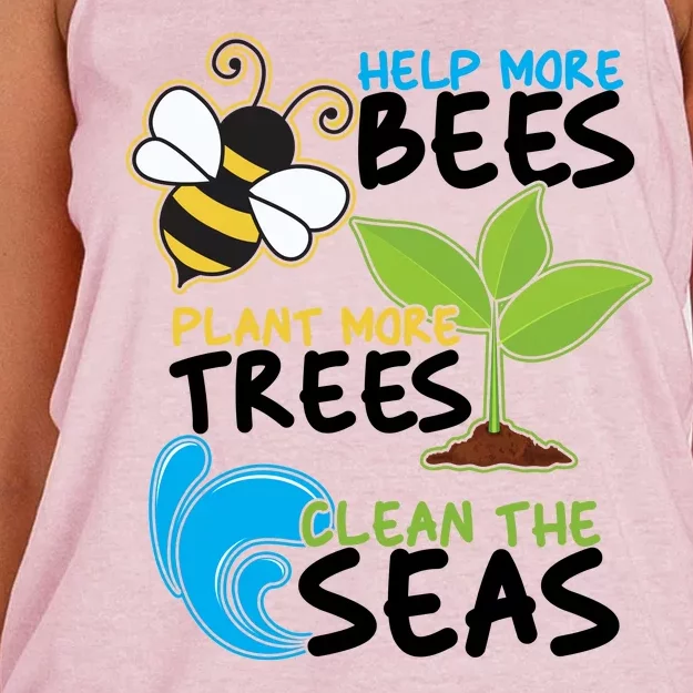 Earth Day Help More Bee Plant More Trees Clean The Seas Women's Knotted Racerback Tank