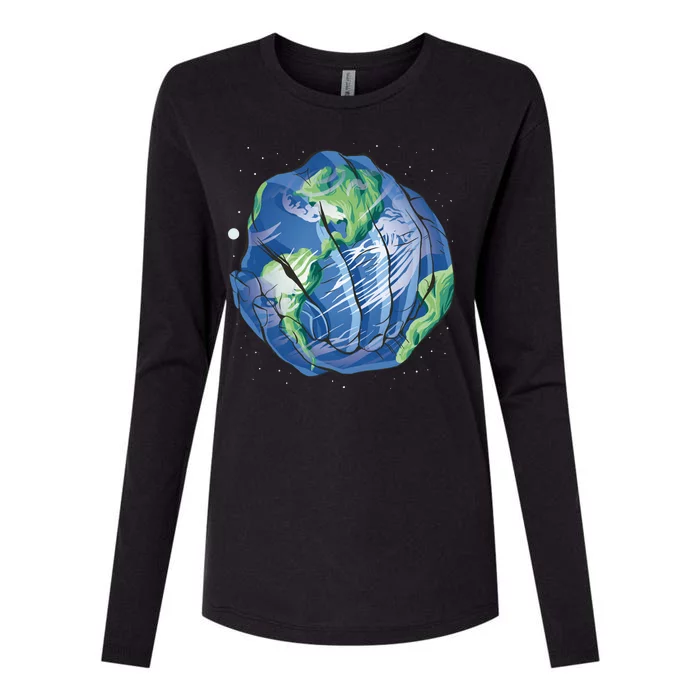 Earth Day Hands Womens Cotton Relaxed Long Sleeve T-Shirt