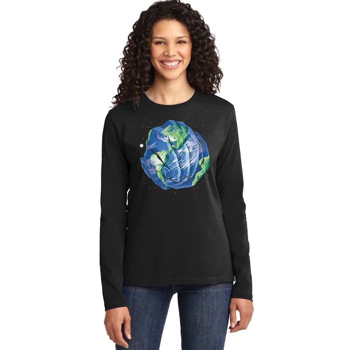 Earth Day Hands Ladies Long Sleeve Shirt