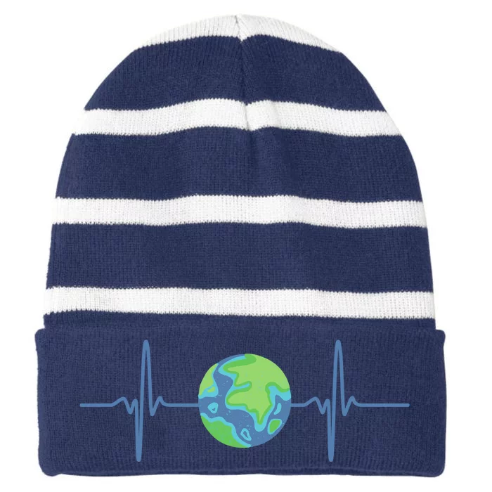 Earth Day Heartbeat Striped Beanie with Solid Band