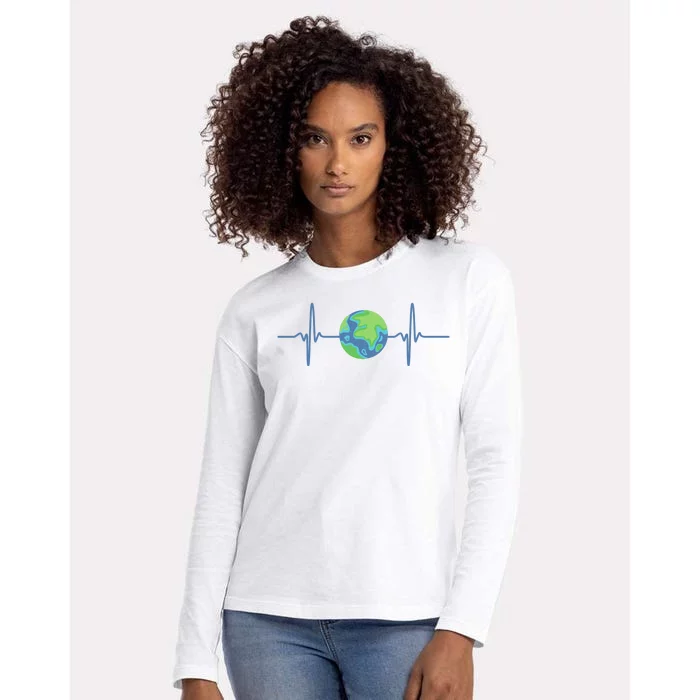 Earth Day Heartbeat Womens Cotton Relaxed Long Sleeve T-Shirt