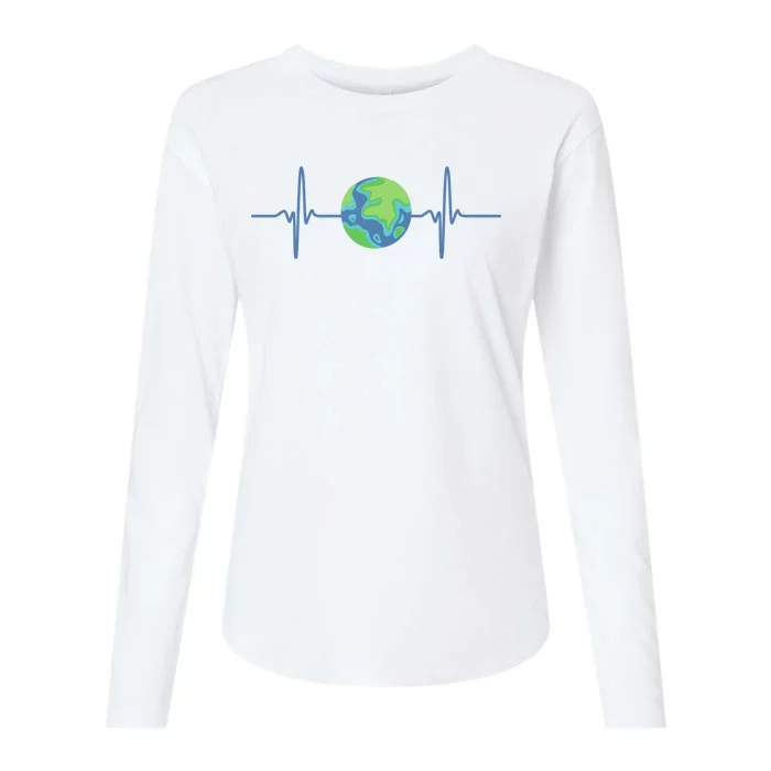 Earth Day Heartbeat Womens Cotton Relaxed Long Sleeve T-Shirt